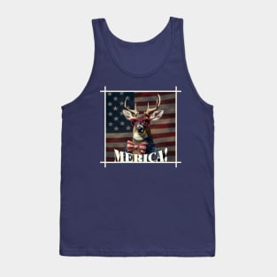 Funny Patriotic Deer MERICA! Happy Birthday America! Tank Top